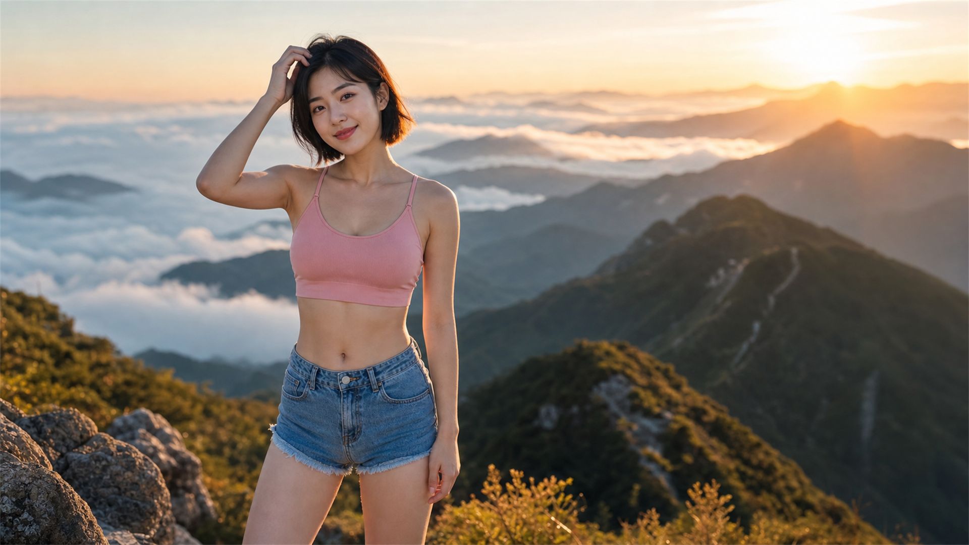 晨曦山稜上的模特寫真